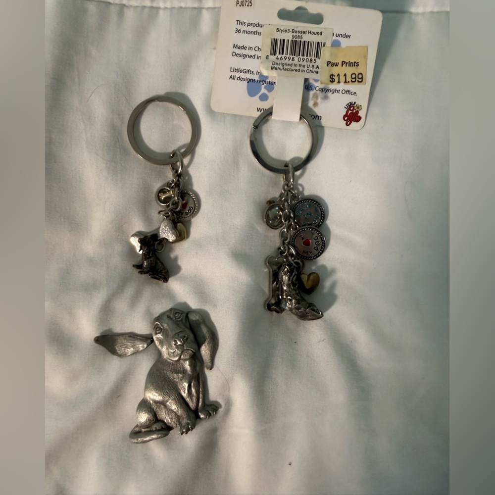 Basset Hound Dog 2 Key Chains & 1 Pin